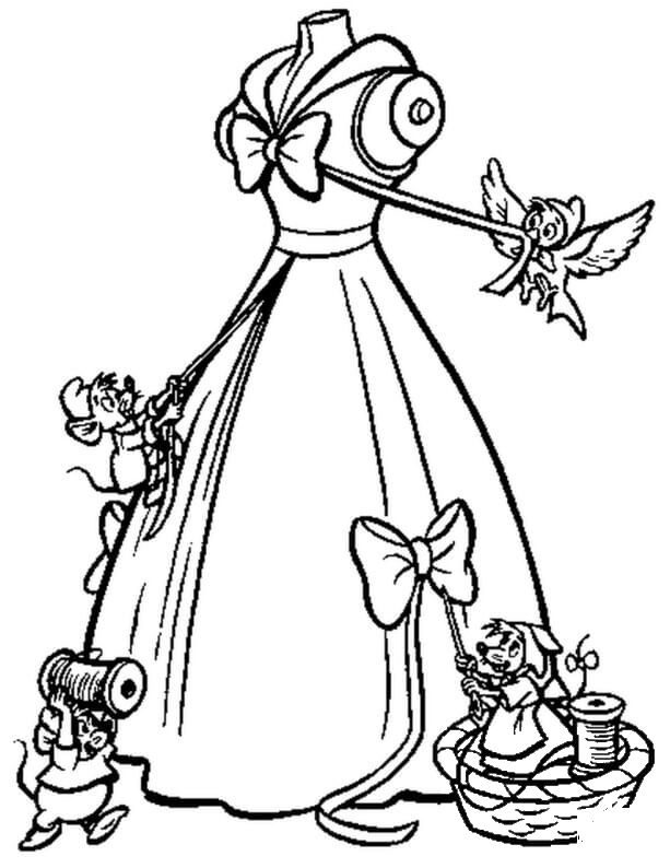 The Mice Help Cinderella To Make Her Gown Coloring Page Colouringpages