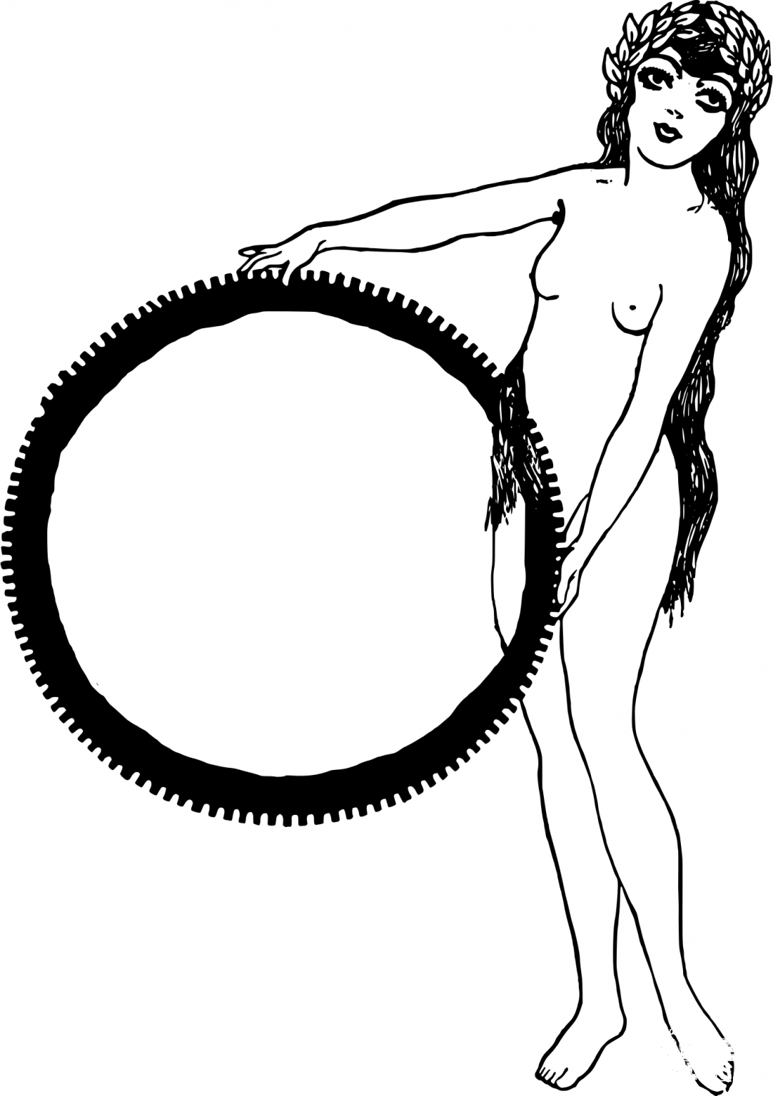 Vintage Naked Lady Hoop Frame Coloring Page ColouringPages