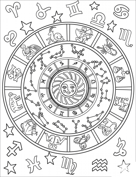 12 Astrological Signs coloring page image