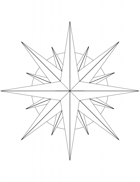 16-Point Compass Rose coloring page image