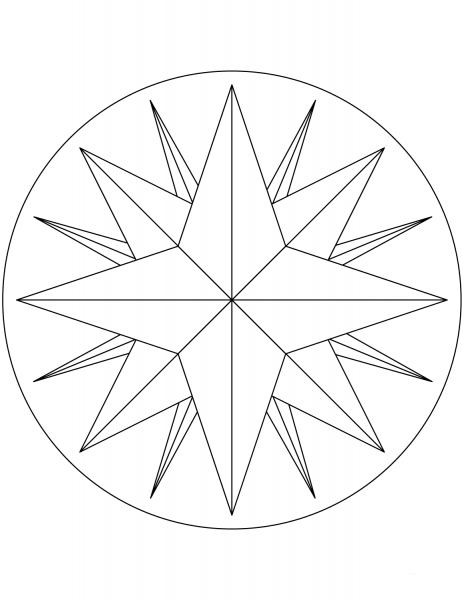 16-Point Compass Rose coloring page image
