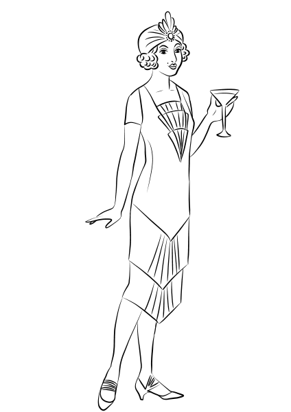 1920’s Woman Wearing Cocktail Dress coloring page image