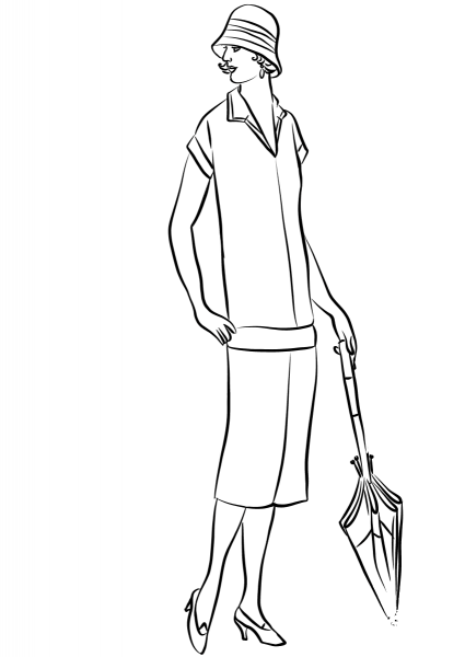 1920’s Woman with Umbrella coloring page image