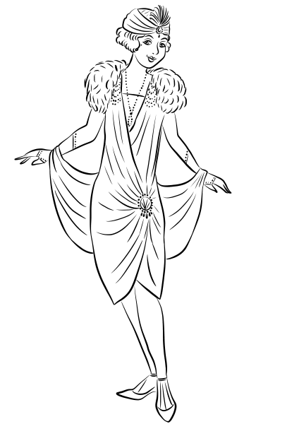 1930’s Woman in Cocktail Dress coloring page image