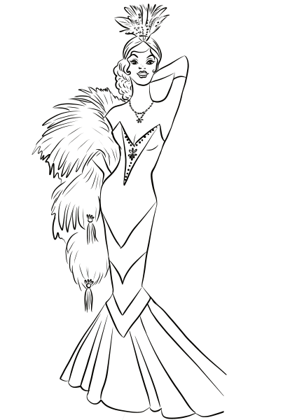 1930’s Woman in Long Dress coloring page image