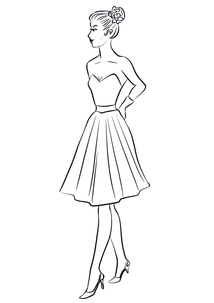 1950’s Woman in Cocktail Dress coloring page image