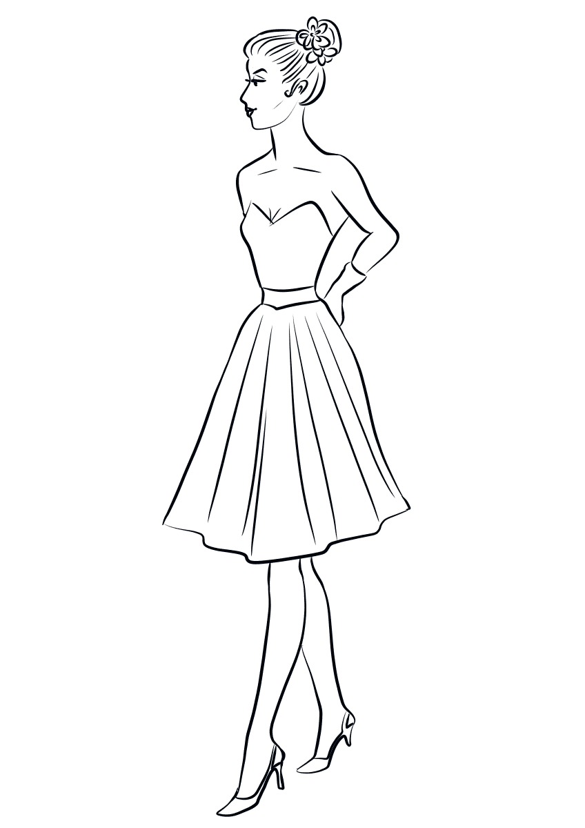 1950's Woman in Cocktail Dress coloring page - ColouringPages