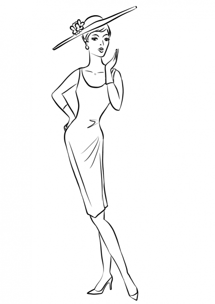 1950’s Woman in Midi Dress coloring page image
