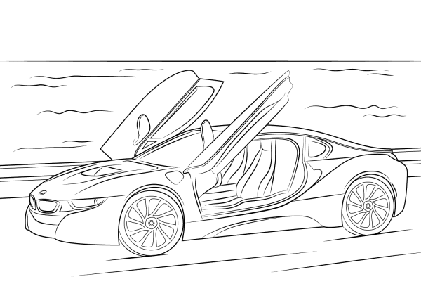 2015 BMW i8 coloring page image