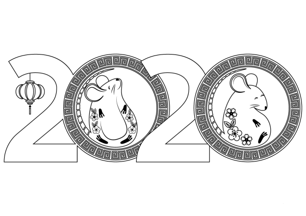 2020 Chinese Year of the Rat coloring page image