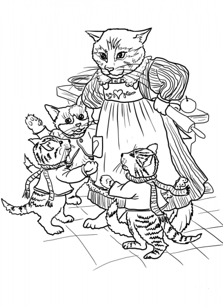 3 Little Kittens Have Lost Their Mittens coloring page image