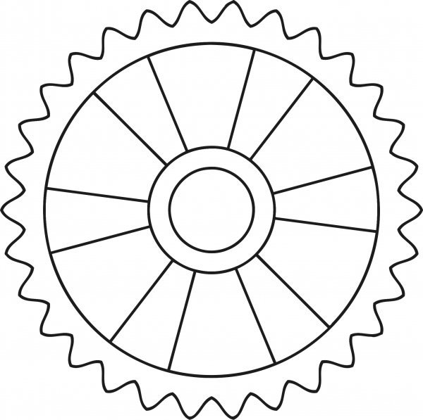30Tooth Gear with Radial Spokes coloring page image