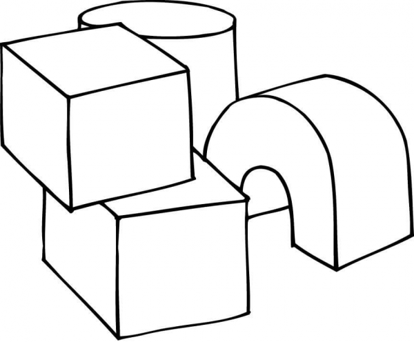 3D Shapes as Play Cubes coloring page image