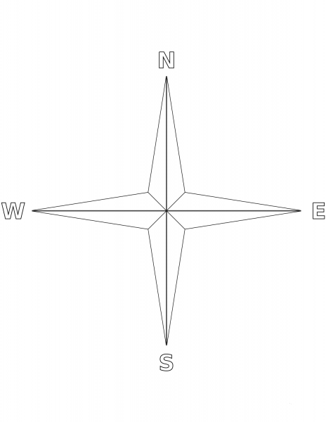 4-Wind Compass Rose coloring page image