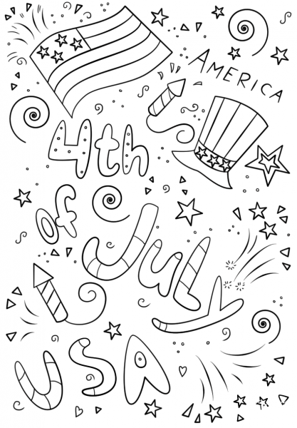 4th of July Doodle coloring page image