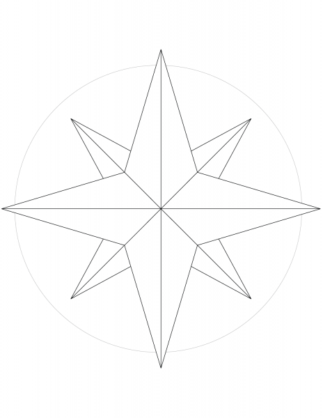 8-Point Compass Rose coloring page image