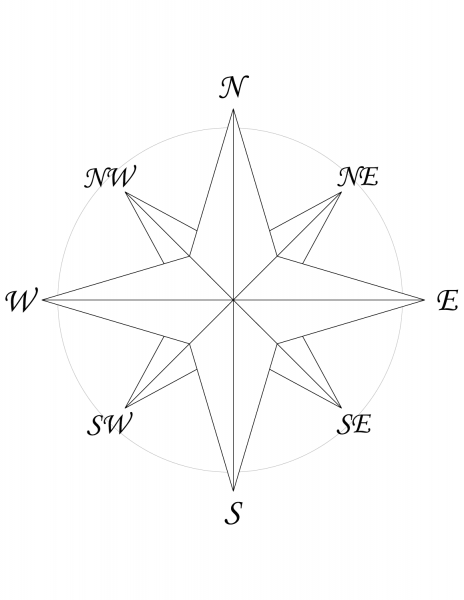 8-Wind Compass Rose coloring page image