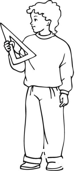 A Boy Holding a Measuring Triangle coloring page image