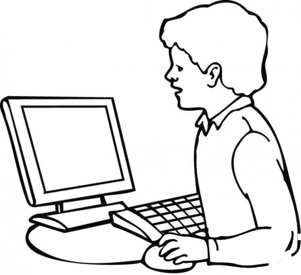 A Boy Searching for Information on the Internet coloring page image