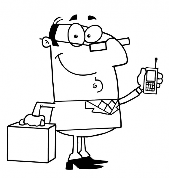 A Business Man with a Cell Phone and a Briefcase coloring page image