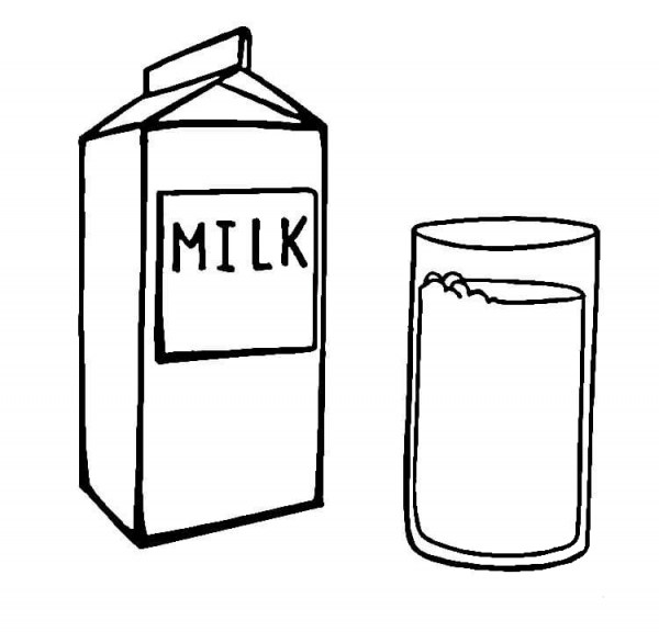 A carton and a glass of milk   coloring page image