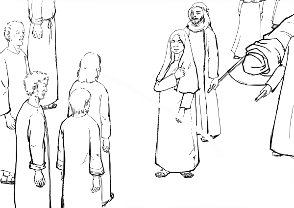 A Dead Young Man is Carried out the Town Main Gate coloring page image