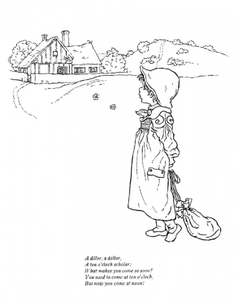 A diller, a dollar, A ten o’clock scholar coloring page image