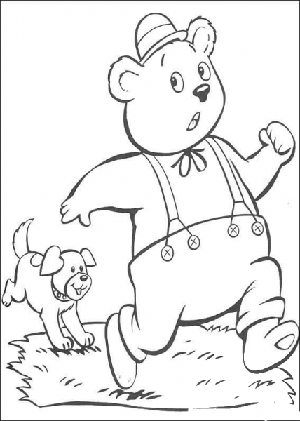 A Dog Chases Master Tubby Bear  coloring page image
