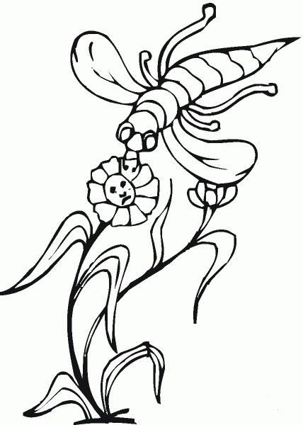 A Flower Pollinated by a Bee coloring page image