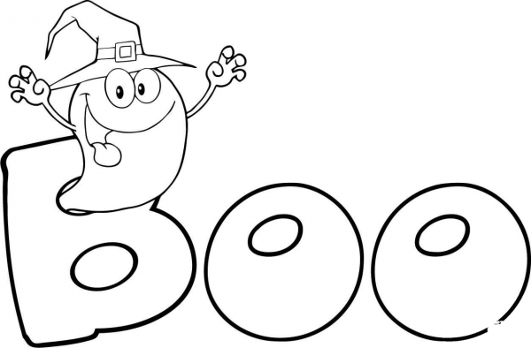 A ghost says “Boo” coloring page image