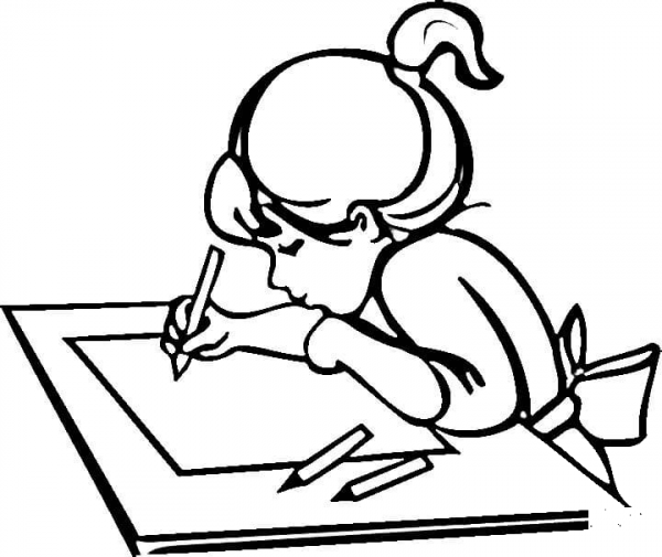 A girl is doing homework coloring page image