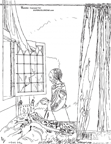 A Girl Reading A Letter By An Open Window By Johannes Vermeer  coloring page image