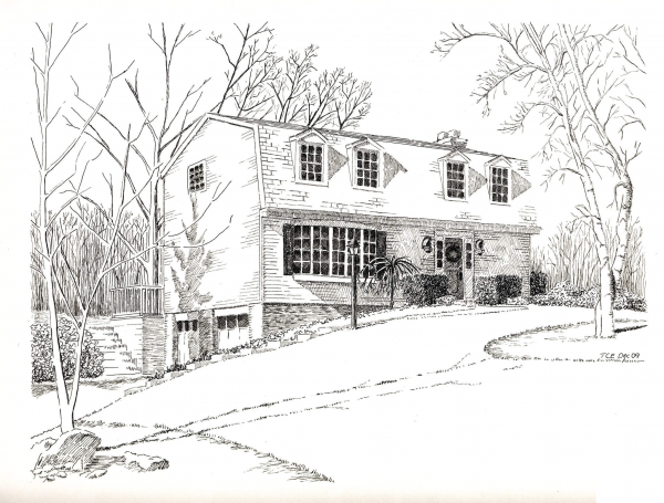 A House Portrait in a Winter Setting coloring page image