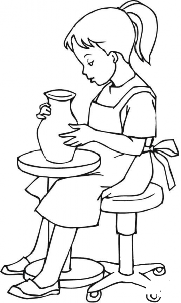 A Little Girl Doing Pottery coloring page image
