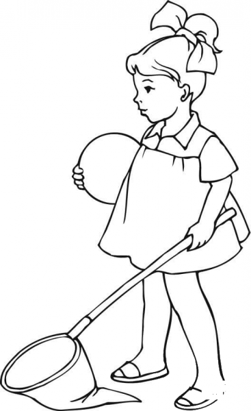 A Little Girl with a Butterfly Net coloring page image