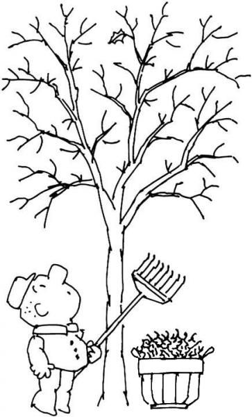 A Man Is Raking Leaves coloring page image