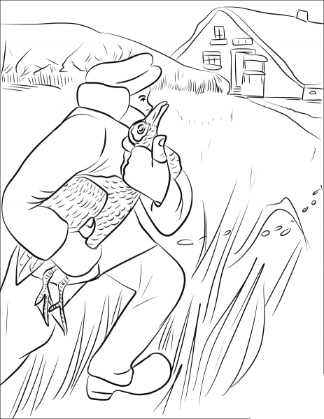 A Man Rescues the Duckling and Takes Him Home coloring page image