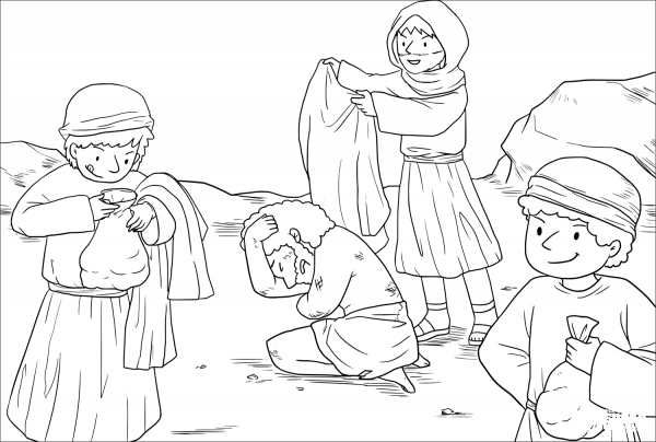 A Man was Going down from Jerusalem to Jericho When He was Attacked by Robbers coloring page image