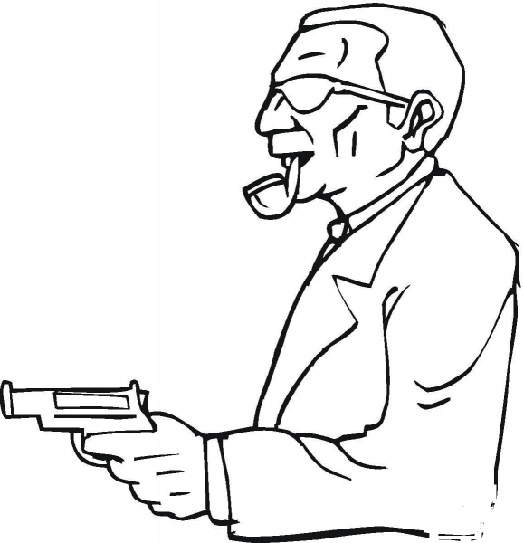 A man with a gun coloring page image