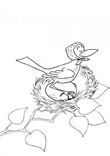 A Mother Bird Sat on Her Egg coloring page image