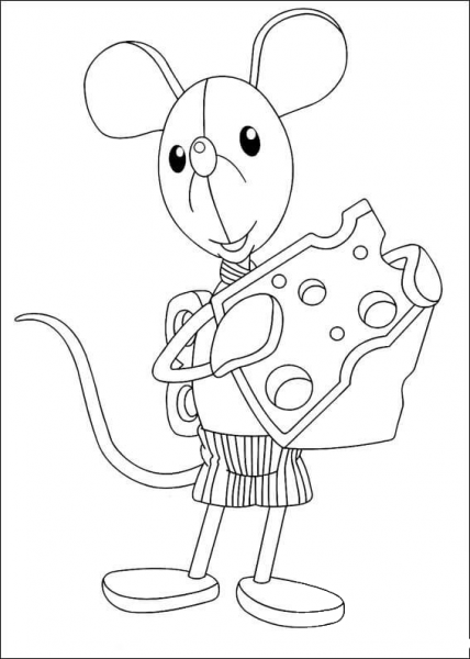 A Mouse Eats a Cheese  coloring page image