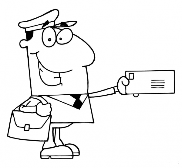 A Postal Carrier Holds a Envelope coloring page image
