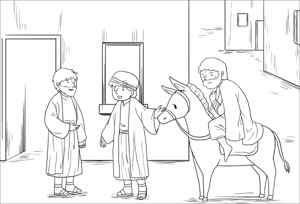 A Samaritan Put the Man on His Own Donkey Brought Him to An Inn and Took Care of Him coloring page image