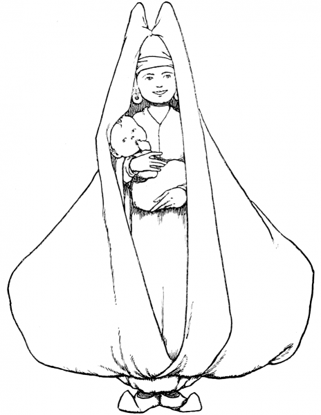 A Turkish Nurse with a Child coloring page image