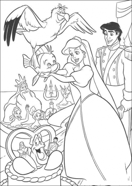 A Wedding day Of Ariel And Prince Eric  coloring page image