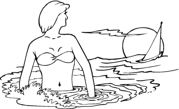 A Woman In The Sea coloring page image