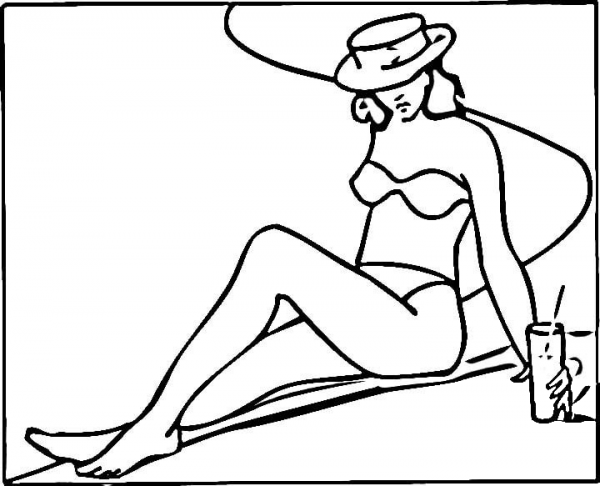 A Woman Near the Pool  coloring page image