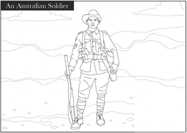 A WW1 Australian Soldier coloring page image