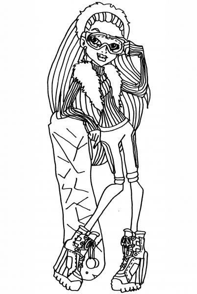Abbey with Snowboard coloring page image