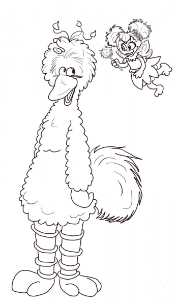 Abby Cadabby and Big Bird coloring page image